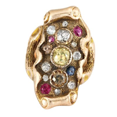 Lot 76 - Gold and Multicolored Diamond Ring