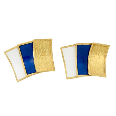 Lot 263 - Pair of Gold and Blue and White Enamel Earrings, Cartier