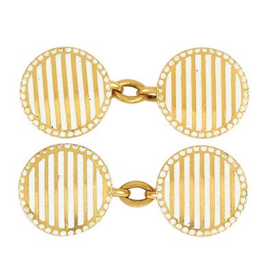 Lot 251 - Pair of Art Deco Gold and White Enamel Cufflinks, Cartier, Paris