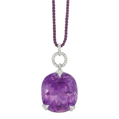 Lot 529 - Art Deco Platinum, Amethyst and Diamond Pendant, Georges Fouquet, France