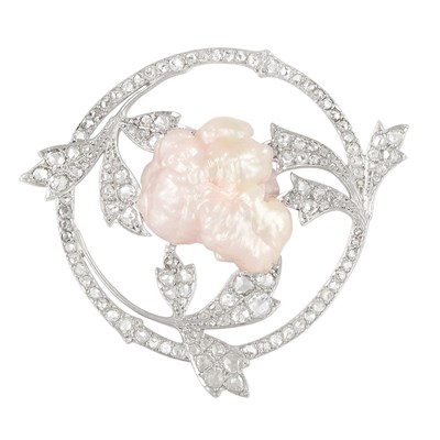 Lot 530 - Belle Epoque Platinum, Gold, Diamond and Baroque Freshwater Pearl Brooch, Georges Fouquet