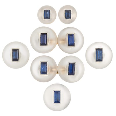 Lot 214 - Art Deco Frosted Rock Crystal and Sapphire Dress Set, Cartier, France