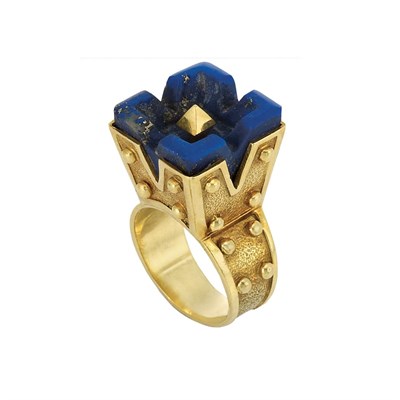 Lot 404 - Gold and Carved Lapis Dome Ring, Cartier