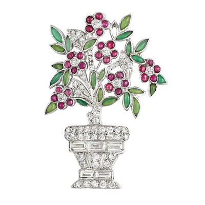 Lot 565 - Art Deco Platinum, Diamond and Gem-Set Bouquet Pin
