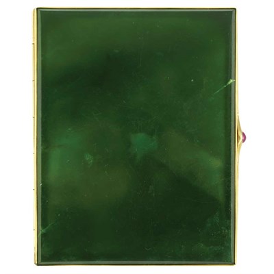Lot 252 - Nephrite, Gold and Cabochon Ruby Cigarette Case