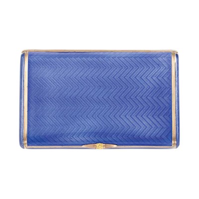 Lot 334 - Antique Russian Silver Gilt, Gold and Blue Guilloche Enamel Case, Ivan Britzin