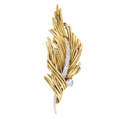 Lot 270 - Gold, Platinum and Diamond Leaf Clip-Brooch, Cartier