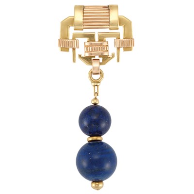 Lot 82 - Retro Two-Color Gold and Lapis Pendant, France