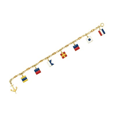 Lot 262 - Gold and Enamel Charm Bracelet, Cartier