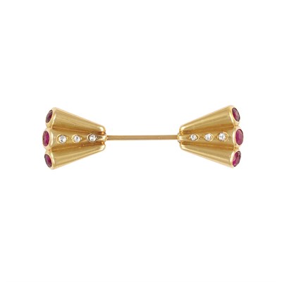 Lot 396 - Retro Gold, Diamond and Ruby Jabot, Rene Boivin, France