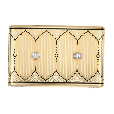 Lot 535 - Art Deco Gold, Platinum, Enamel and Diamond Vanity, Ostertag, France