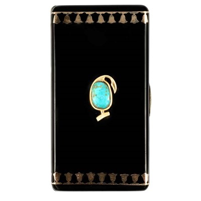 Lot 250 - Art Deco Silver, Silver Gilt, Gold, Black Enamel and Turquoise Box, Cartier, France