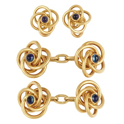 Lot 92 - Gold and Cabochon Sapphire Dress Set, Boucheron, Paris