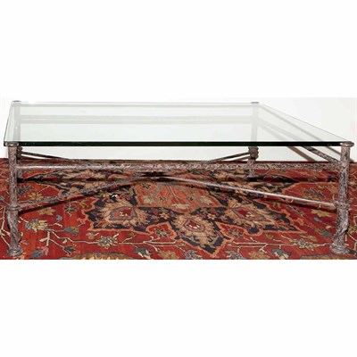 Lot 134 - Glass Top and Iron Low Table Height 17 inches,...
