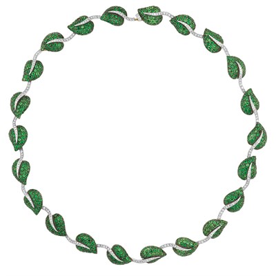 Lot 148 - Tsavorite and Diamond Leaf Necklace