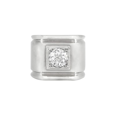 Lot 174 - Wide White Gold and Diamond Band Ring, France