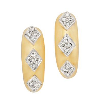 Lot 121 - Pair of Gold, Platinum and Diamond Hoop Earclips, David Webb