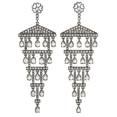 Lot 178 - Pair of Blackened Gold and Diamond Pendant-Earrings