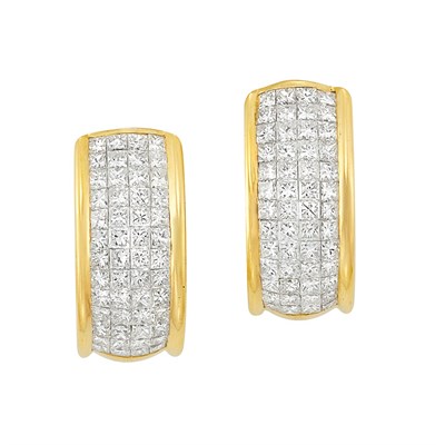 Lot 276 - Pair of Gold and Invisibly-Set Diamond Half-Hoop Earrings