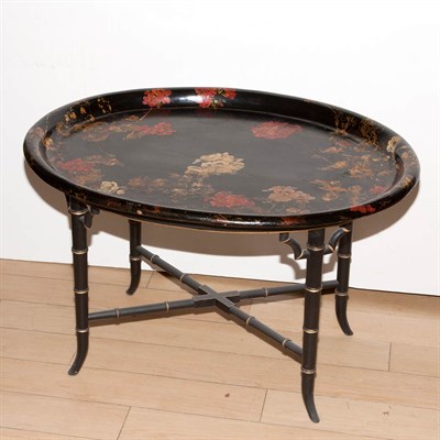 Lot 512 - Floral Decorated Papier Mache Tray on Stand...
