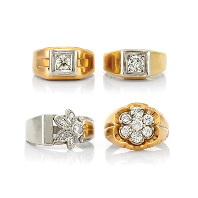 Lot 143 - Fourteen Gentleman's Gold and Diamond Rings