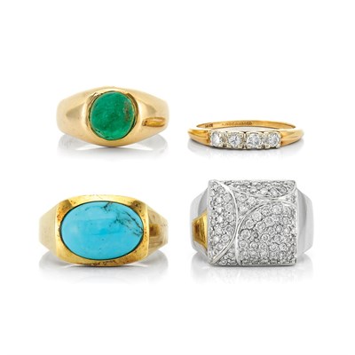 Lot 736 - Group of Gold, Low Karat Gold, Metal, Colored Stone, Synthetic Stone and Diamond Rings