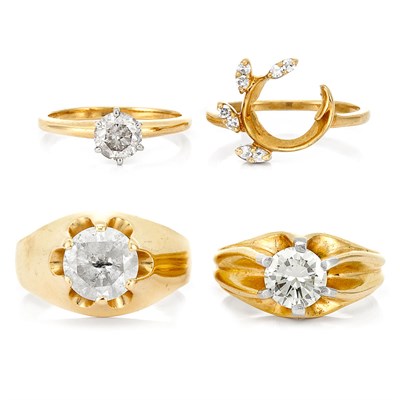 Lot 282 - Four Lady's and Gentleman's Gold and Diamond Rings