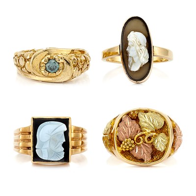 Lot 126 - Group of Gold, Low Karat Gold, Synthetic Stone and Diamond Rings
