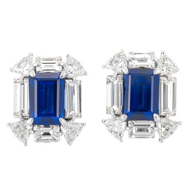 Lot 477 - Pair of Platinum, Sapphire and Diamond Earclips