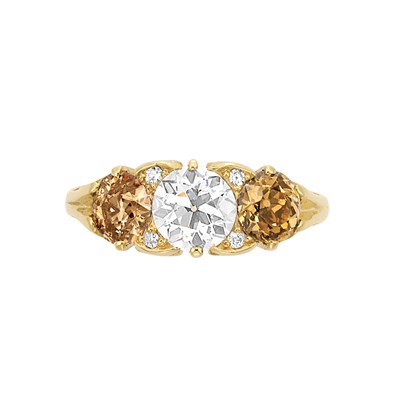 Lot 64 - Gold, Diamond and Yellowish-Brown Diamond Ring