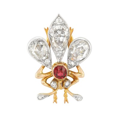 Lot 71 - Antique Gold, Silver, Foiled-Back Diamond and Red Spinel Ring