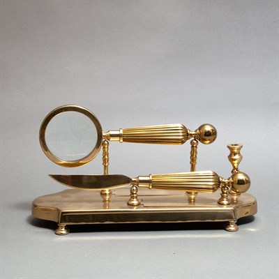 Lot 293 - Brass Desk Stand with a Magnifier and Letter...