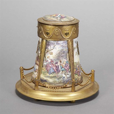 Lot 411 - Continental Gilt-Bronze and Enameled Music Box...