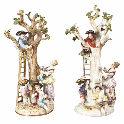 Lot 664 - Two Meissen Porcelain Figural Groups of Apple...