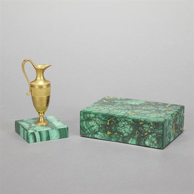 Lot 577 - Russian Style Malachite and Onyx Box; And a...