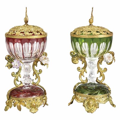 Lot 557 - Pair of French Gilt-Metal Mounted Overlay...