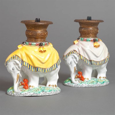 Lot 247 - Pair of Porcelain Figures of Elephants Height...