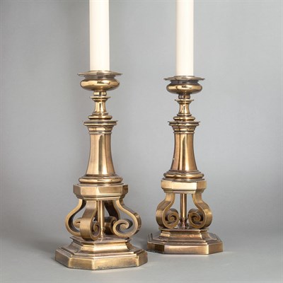 Lot 239 - Pair of Baroque Style Brass Lamps Height 12...