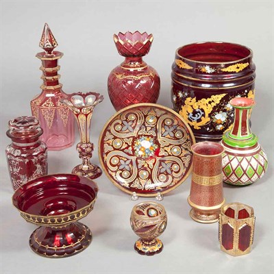 Lot 630 - Group of Bohemian Style Ruby Stained Glass...