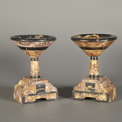 Lot 522 - Pair of Art Deco Marble Urns Each shallow...