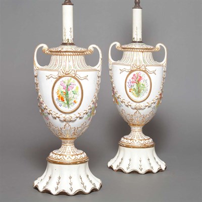 Lot 473 - Pair of Continental Porcelain Lamps Height 14...