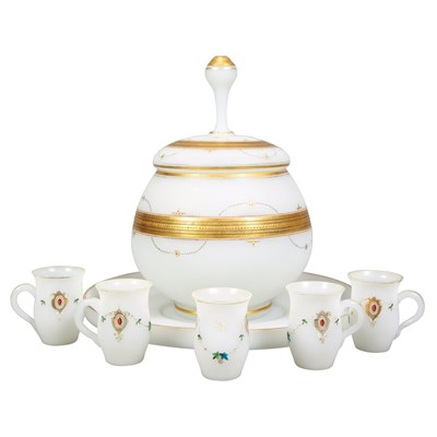 Lot 399 - French White Opaline Glass Punch Service Late...