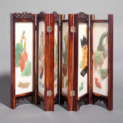 Lot 215 - Chinese Hardstone Six-Panel Table Screen...