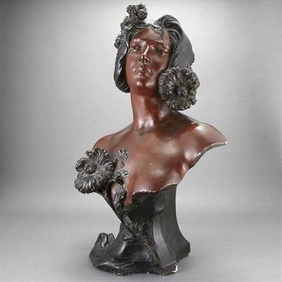 Lot 658 - French Art Nouveau Painted Plaster Bust of a...