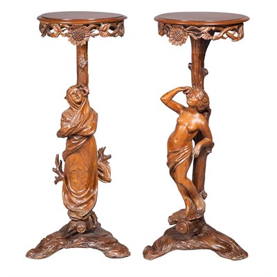 Lot 481 - Pair of Continental Art Nouveau Carved Walnut...