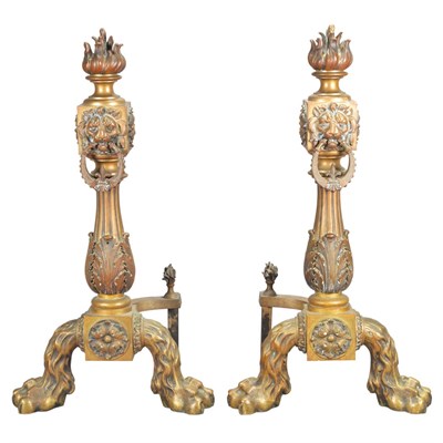 Lot 200 - Pair of Louis XVI Style Bronze Chenets Each...