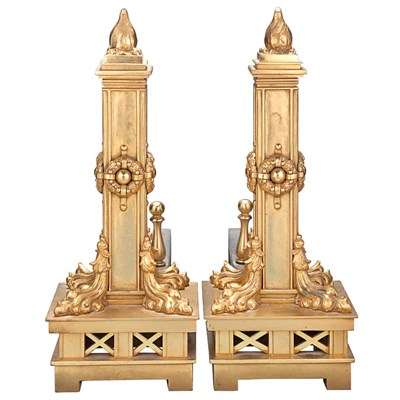 Lot 395 - Pair of Empire Style Gilt-Bronze Chenets Each...