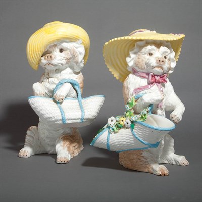 Lot 198 - Pair of Continental Porcelain Figure of Dogs...