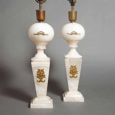 Lot 532 - Pair of Neoclassical Style Alabaster Lamps...