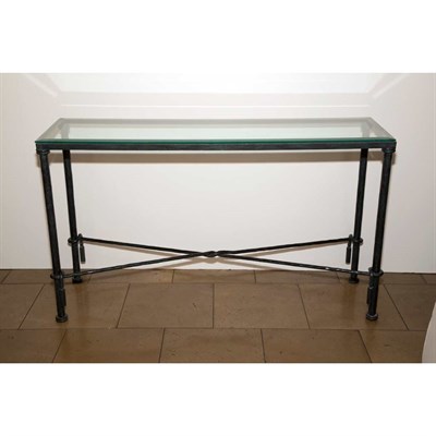 Lot 344 - Glass Top Iron Console Height 31 inches, width...